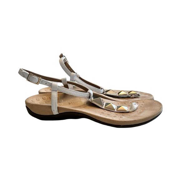 Vionic Nala Thong Sandal White Leather‎ Studded 9 Orthaheel - Picture 3 of 6